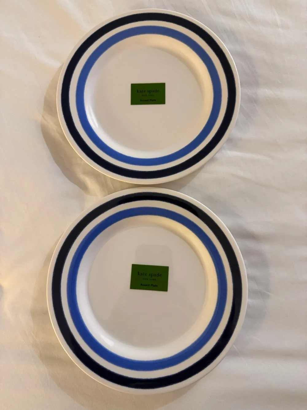kate spade White Plates with Blue and Navy Concentric Stripes - Set of 2